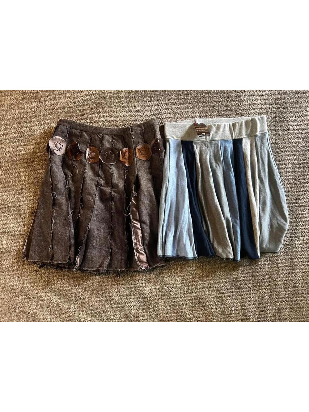 Unique Vintage Skirts Set - Brown & Multicolor Pleated Skirt